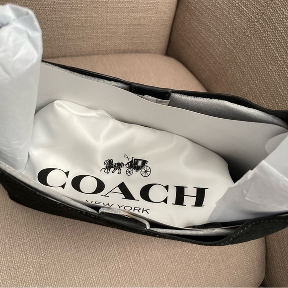 Coach Brooklyn Shoulder Bag 28 Black suede Crocodile-Embossed new - Picture 13 of 16